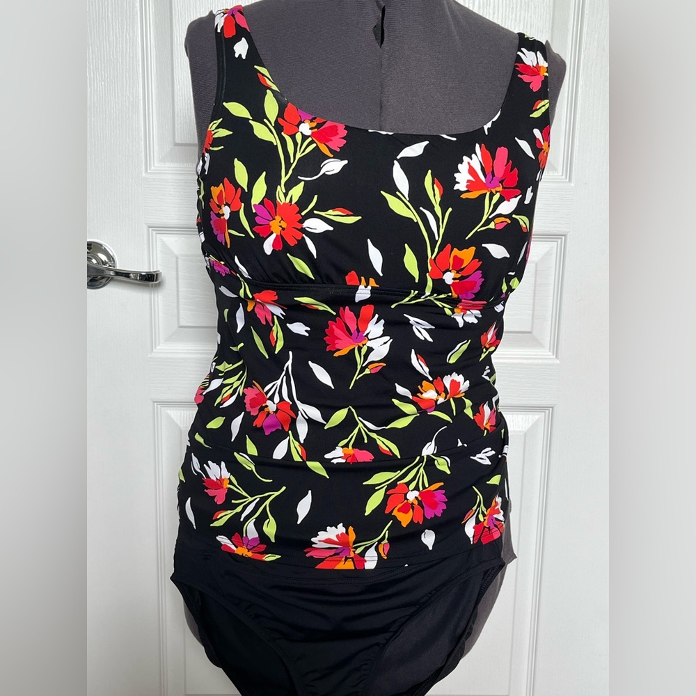 Floral Black Tankini top and bottom